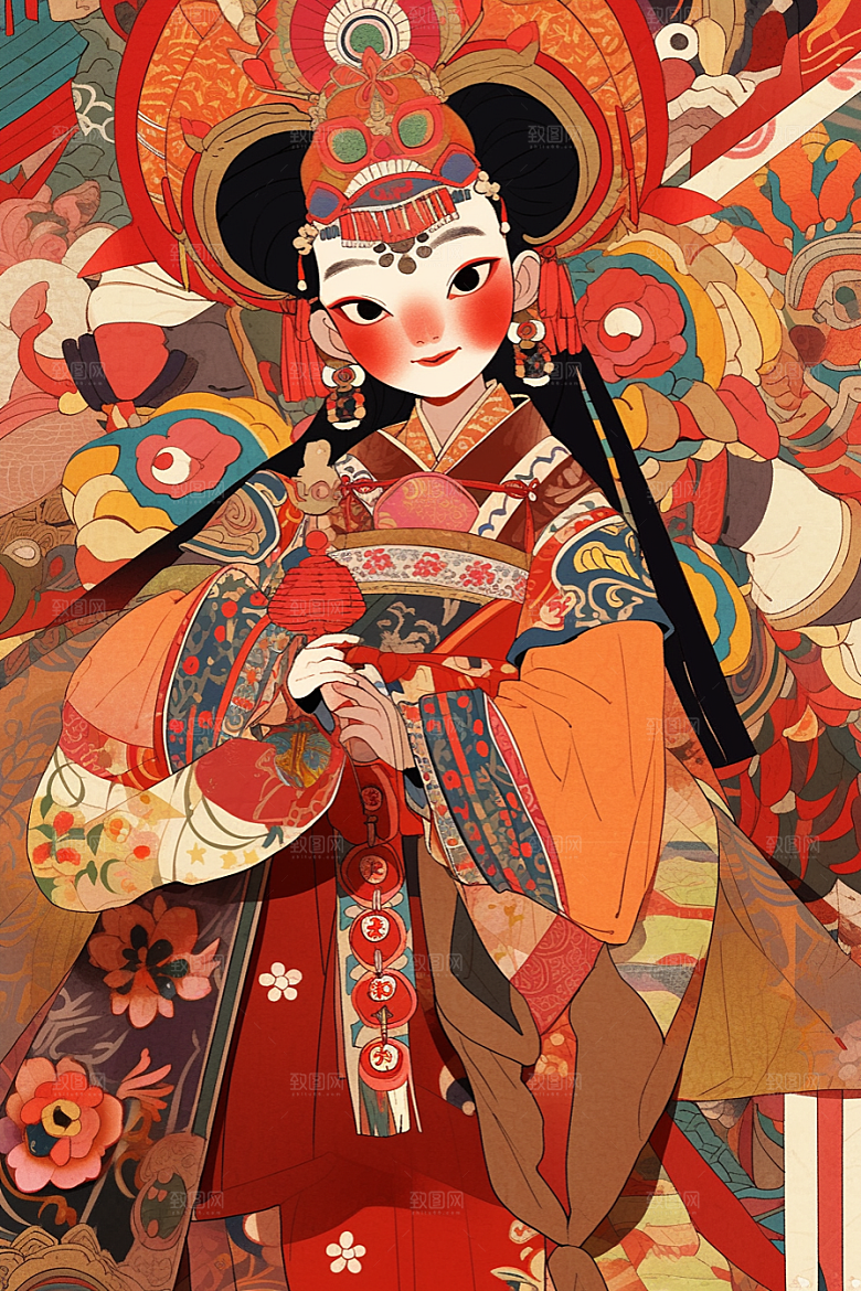 京剧女孩中国风戏曲插画