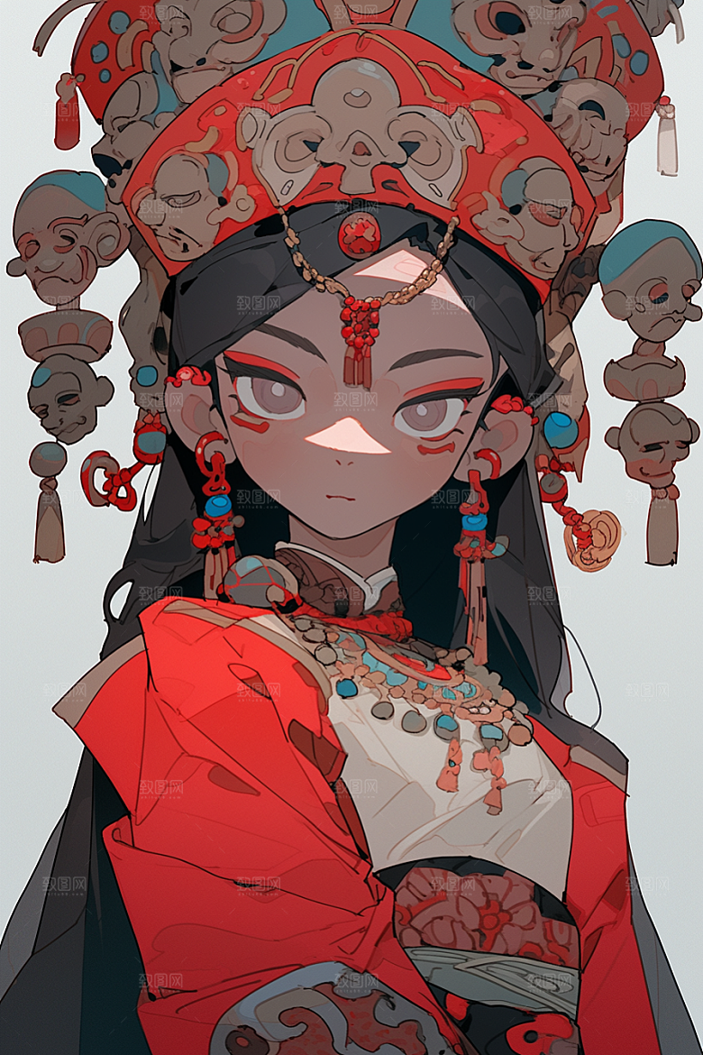 京剧女孩中式传统风格插画