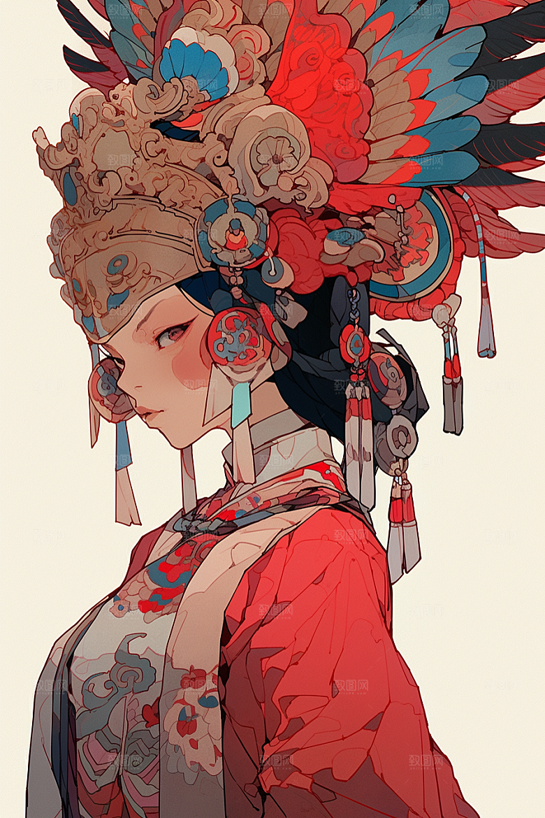 京剧女孩戏剧中式插画
