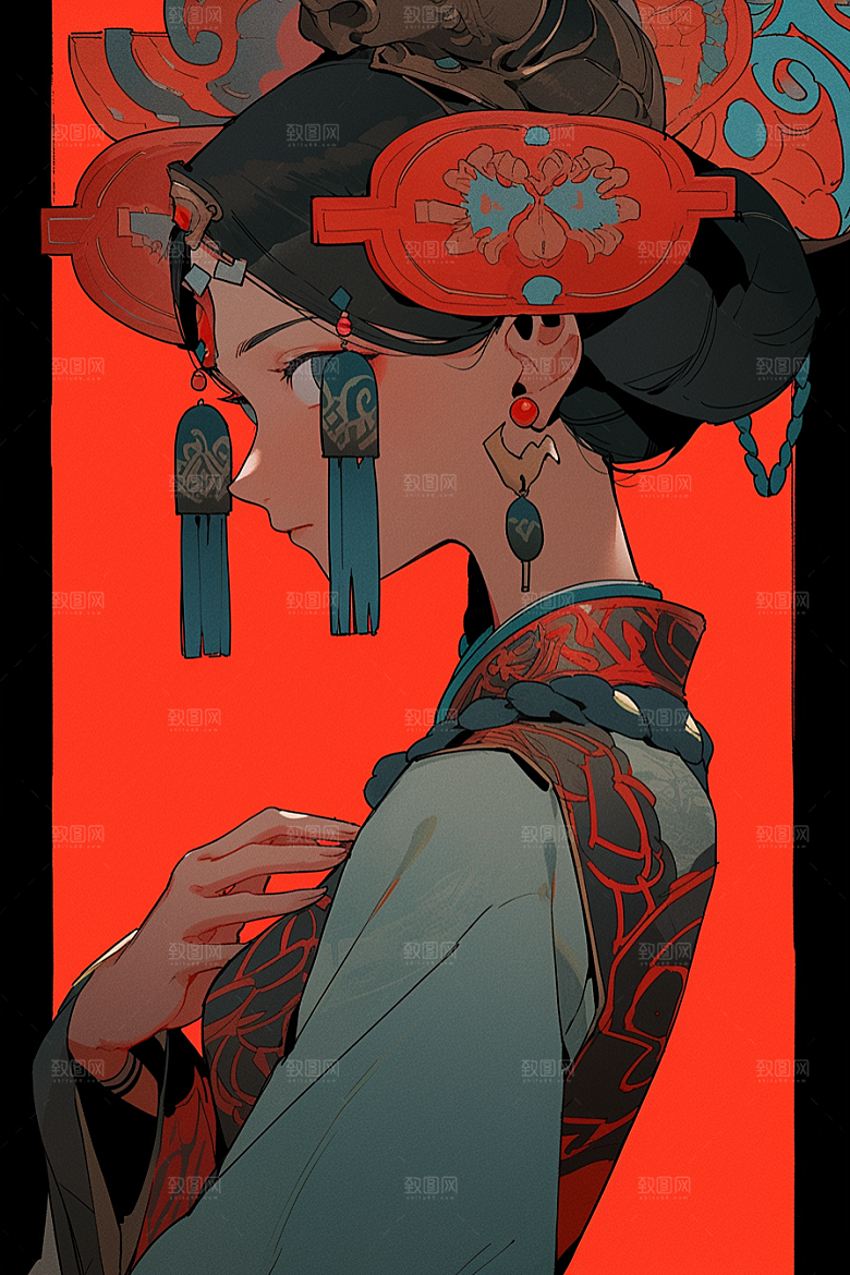 京剧女孩戏曲传统风格插画