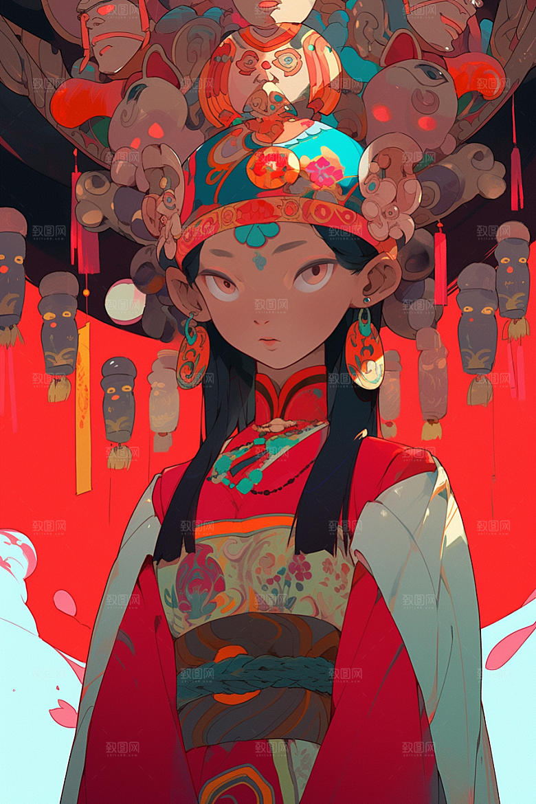 京剧女孩传统风格国粹插画