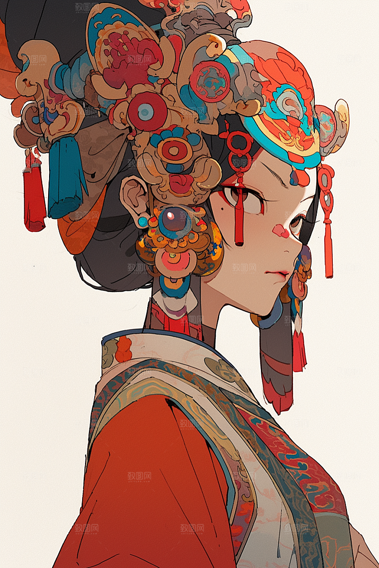 京剧女孩传统风格国潮插画