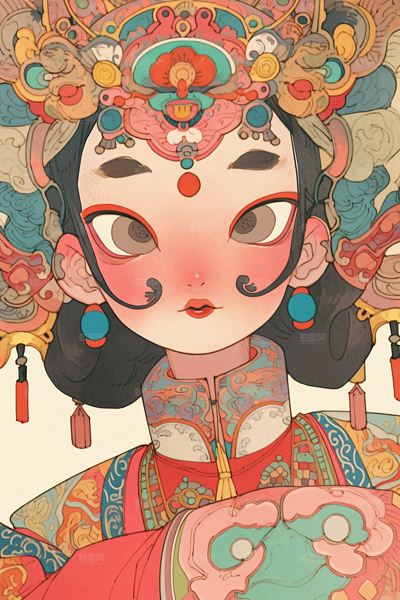 京剧女孩国潮戏剧插画