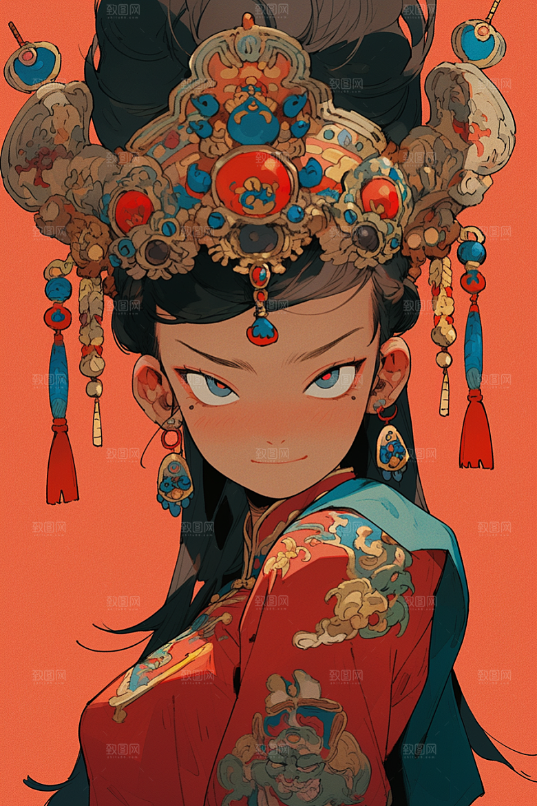 京剧女孩戏剧中国风插画