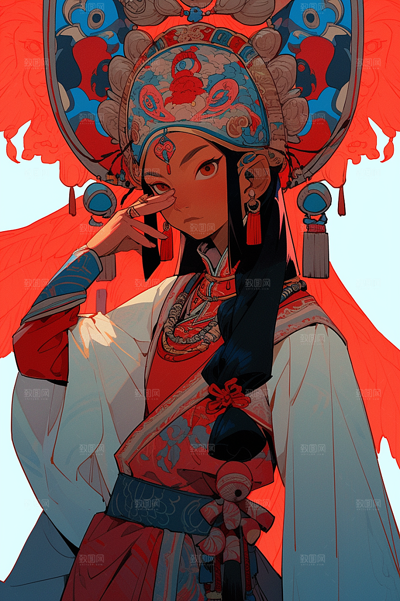 京剧女孩手绘国粹插画