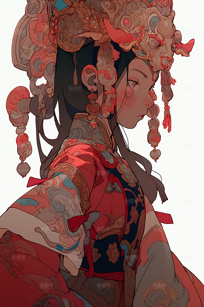 京剧女孩国粹中式插画