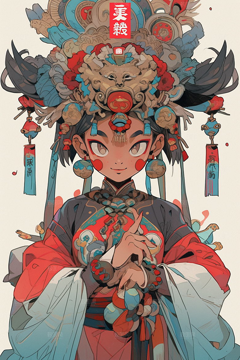 京剧女孩中式戏剧插画