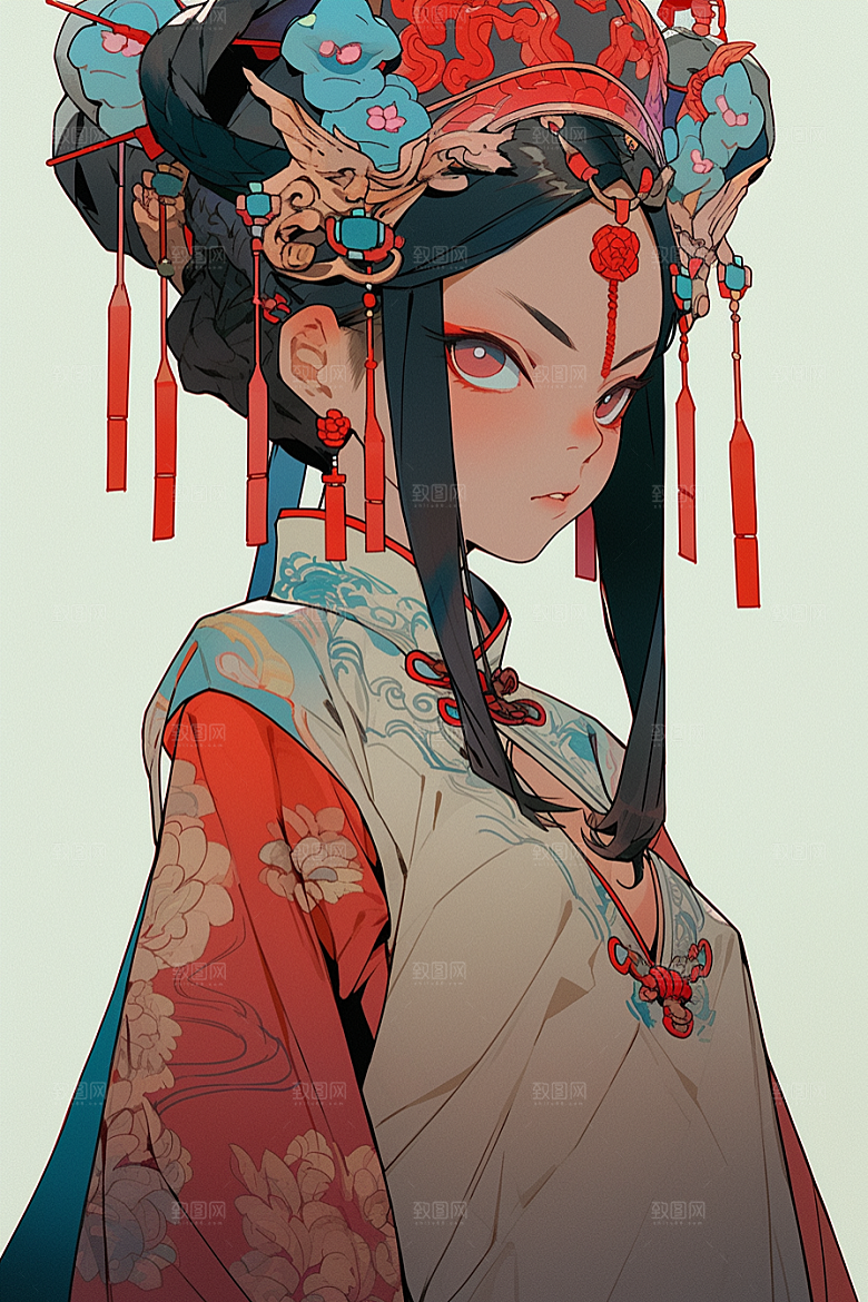 京剧女孩国潮戏曲插画
