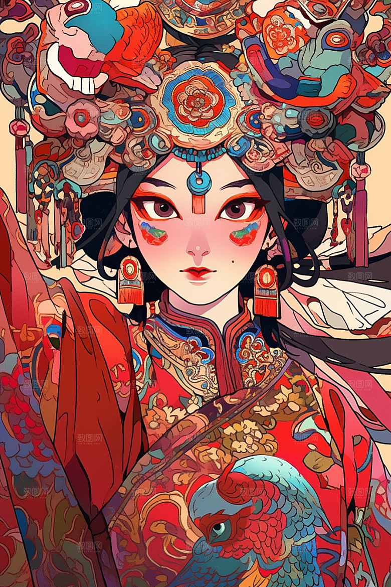 京剧女孩中式扮相插画