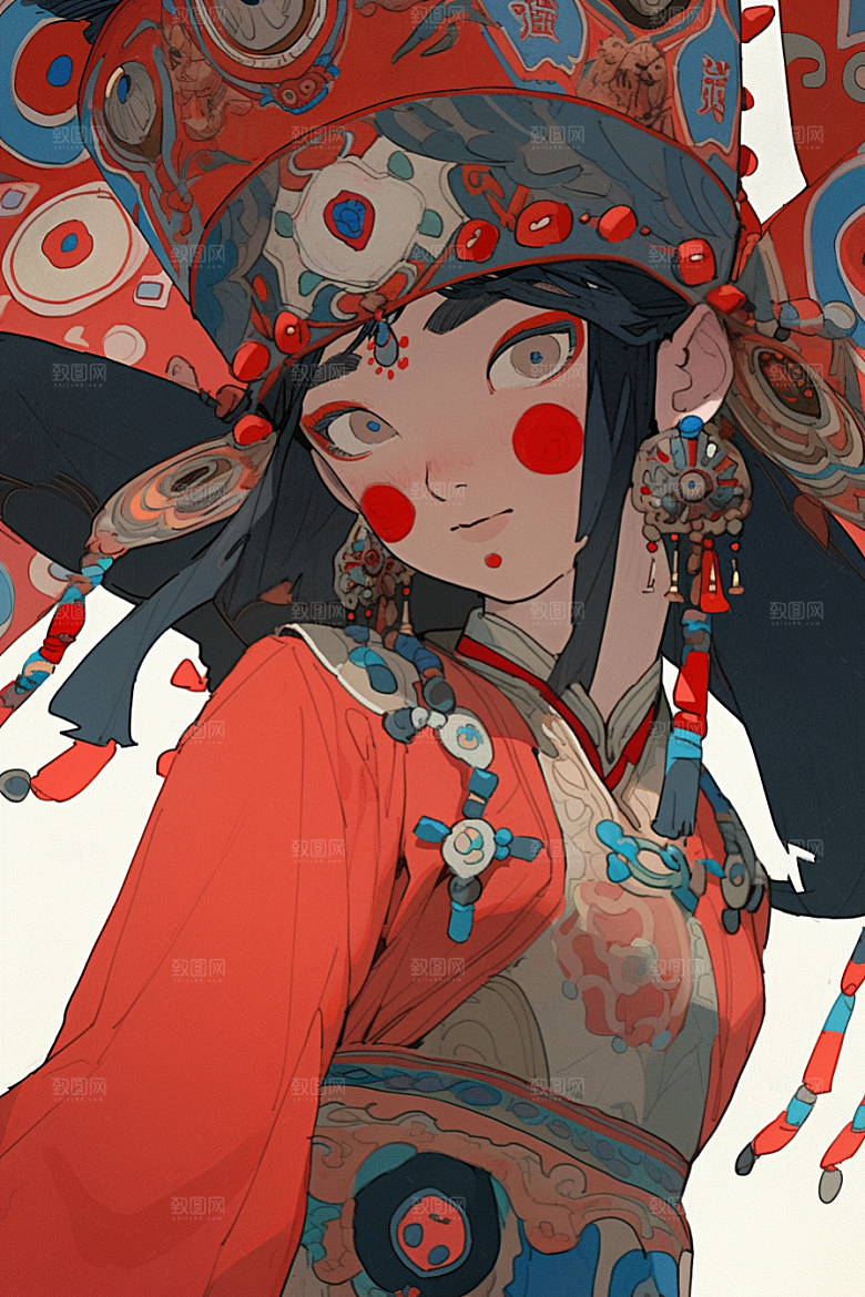 京剧女孩戏剧国潮插画