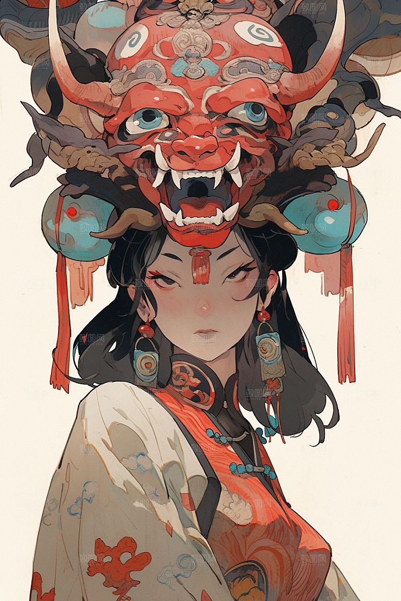 京剧女孩手绘扮相插画