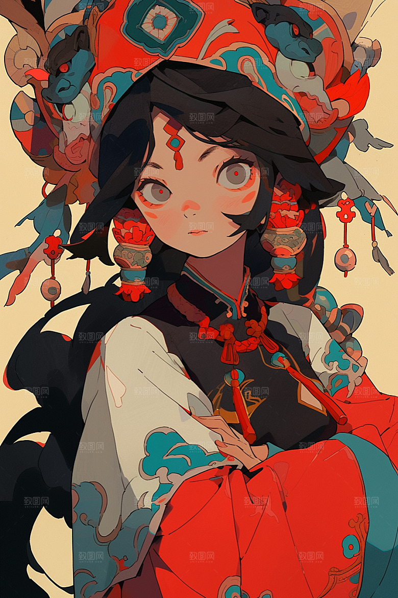 京剧女孩戏曲传统风格插画