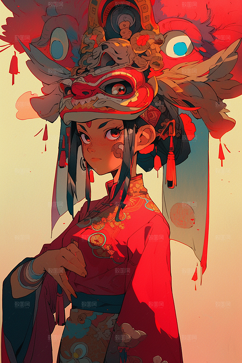 京剧女孩国粹传统风格插画