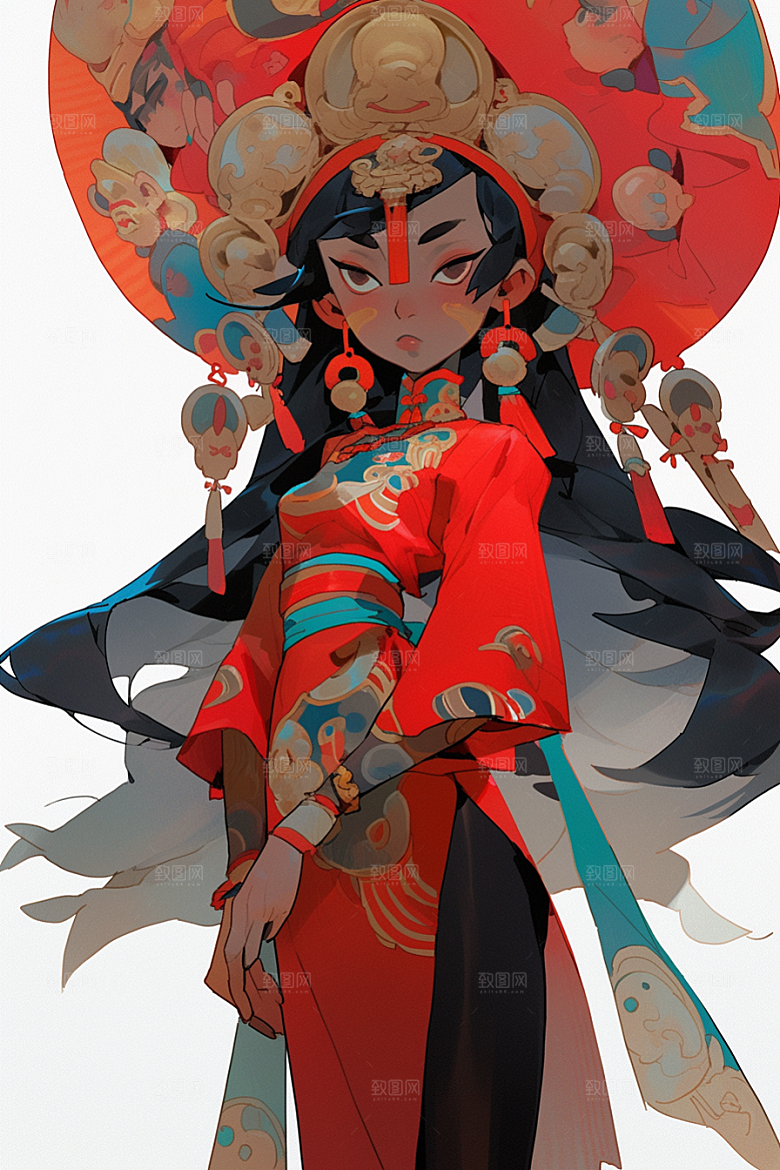 京剧女孩中式国粹插画