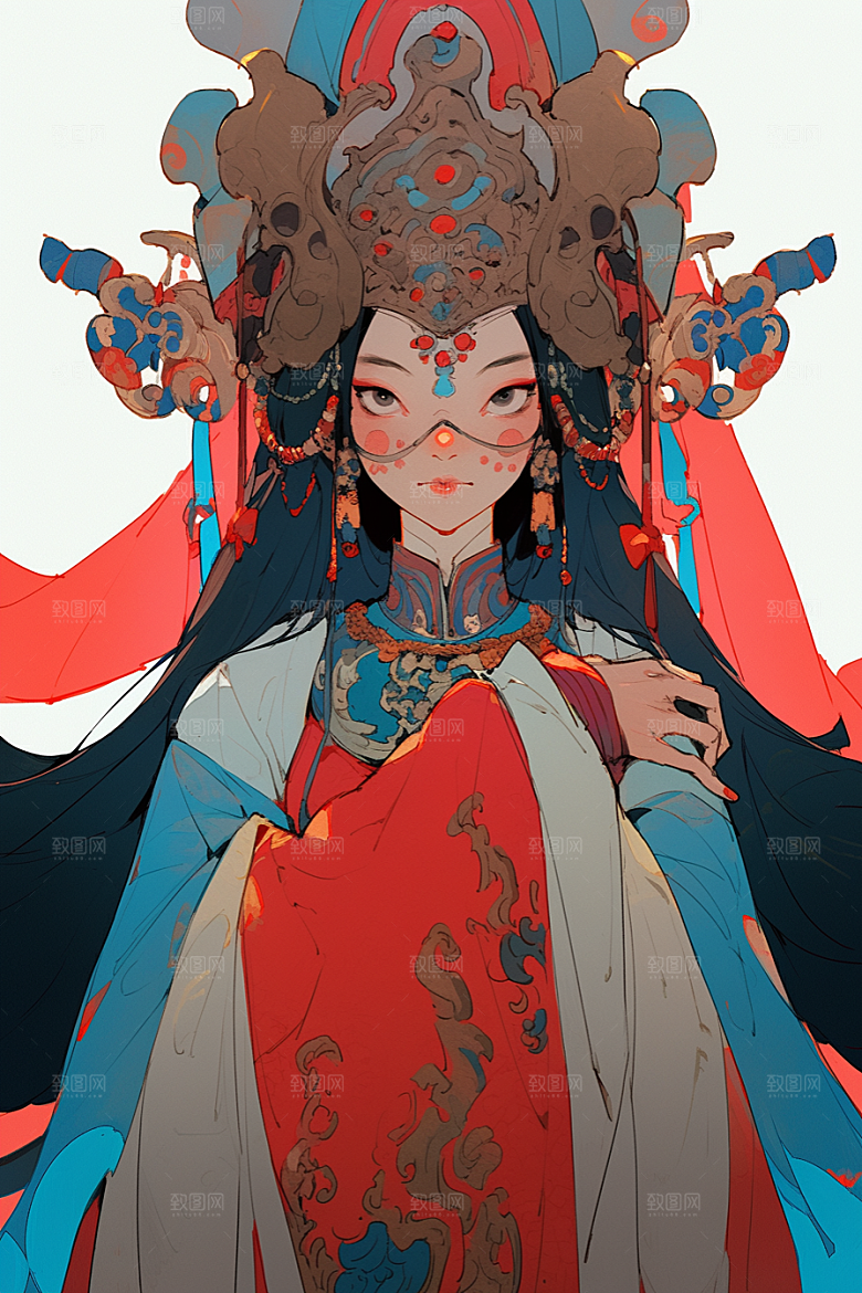 京剧女孩传统风格国粹插画