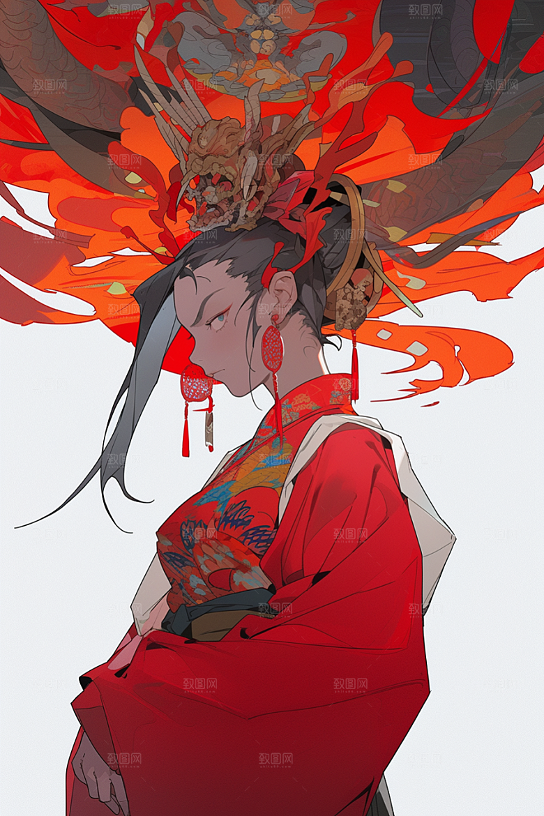 京剧女孩国潮传统风格插画