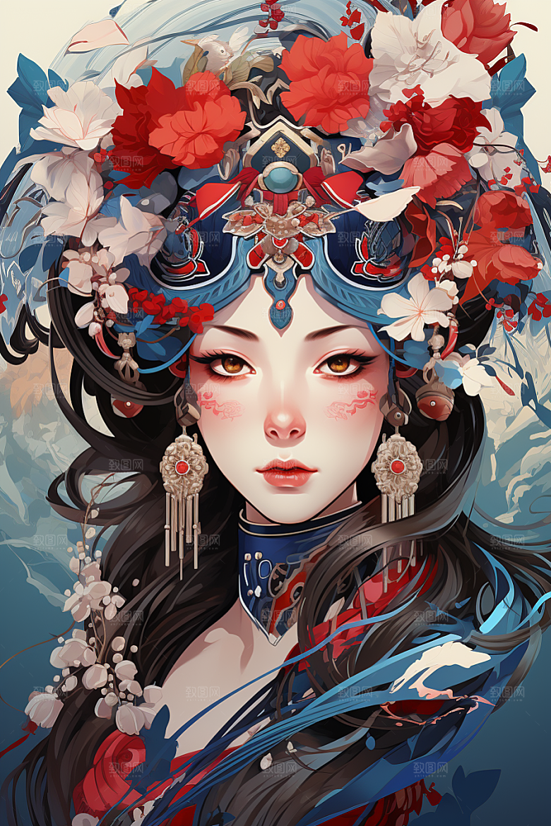 京剧女孩国粹手绘插画