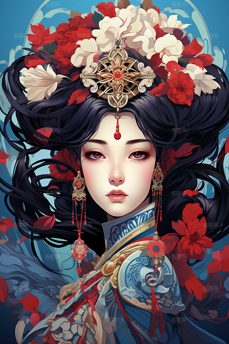 京剧女孩中国风传统风格插画
