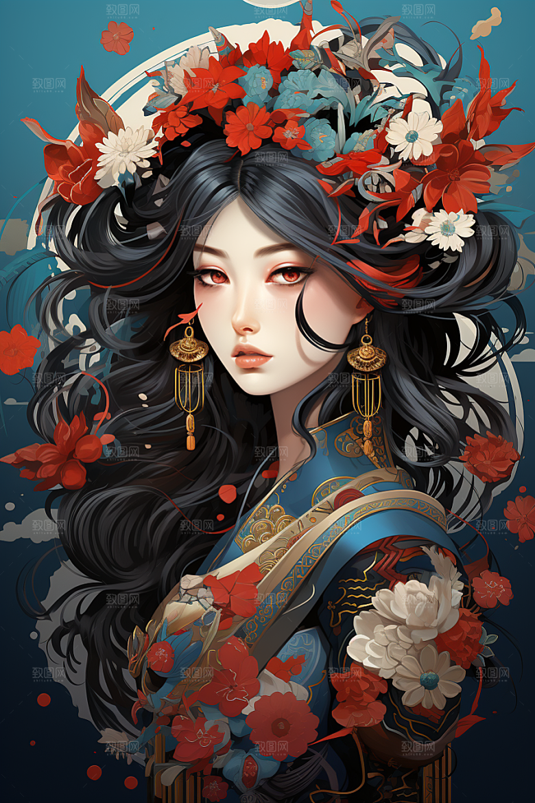 京剧女孩传统风格中式插画