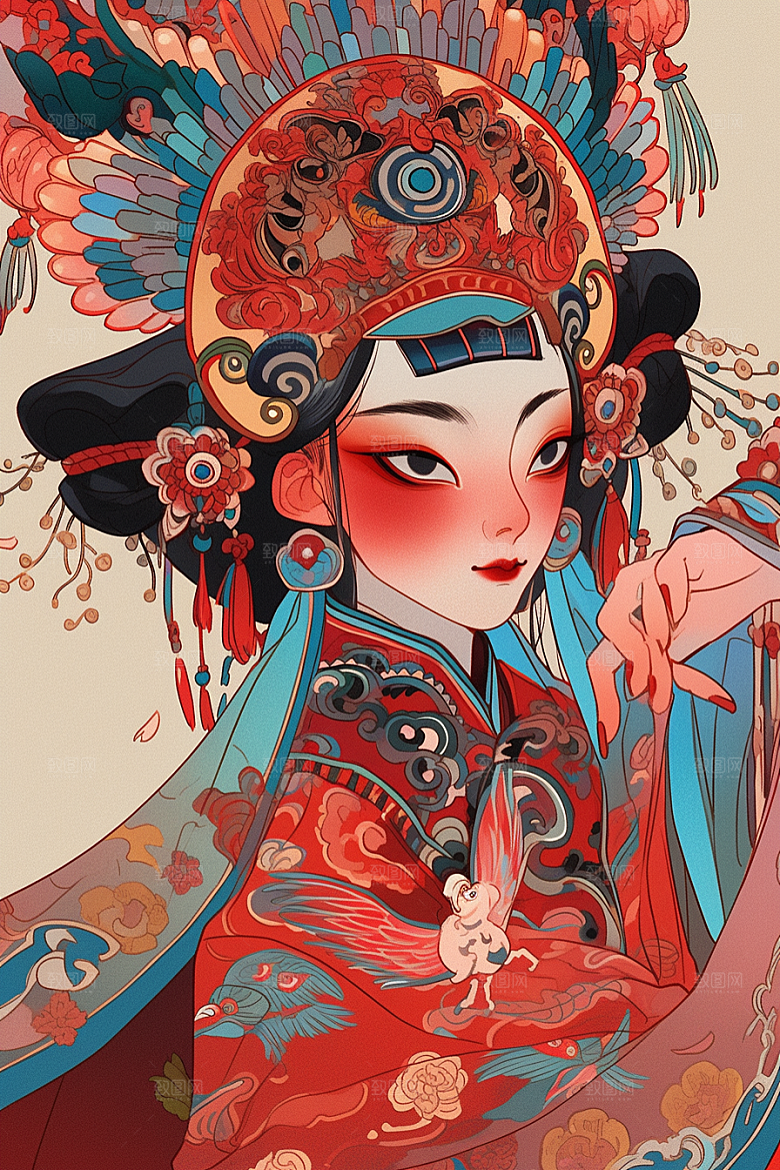 京剧女孩戏剧传统风格插画