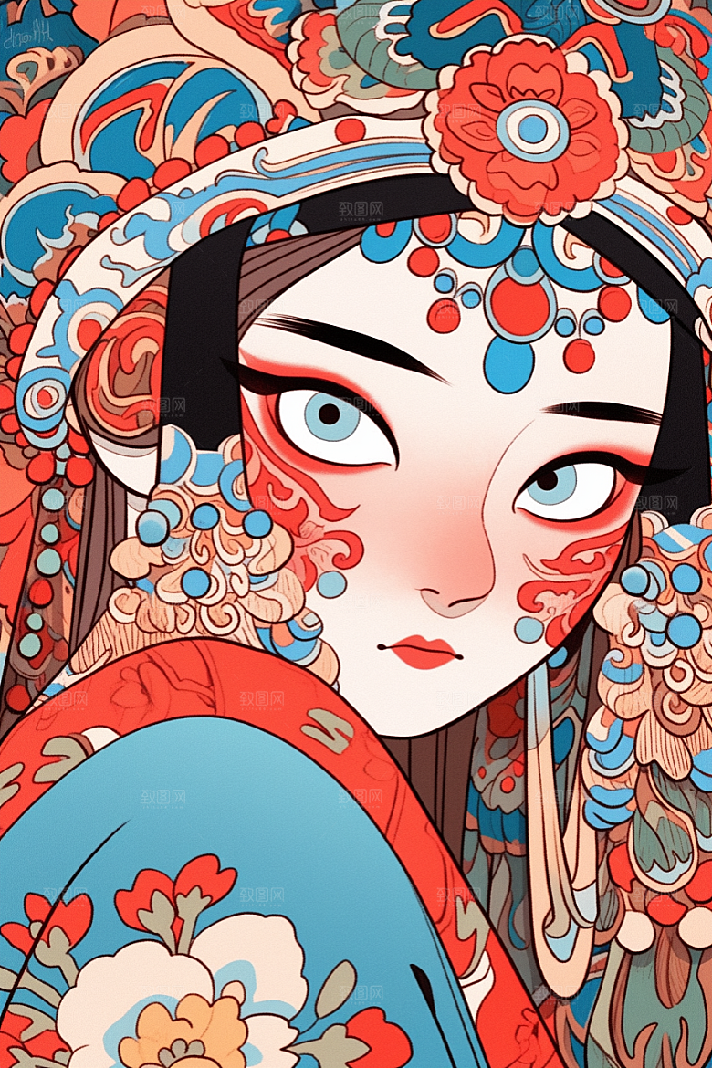 京剧女孩戏剧中国风插画