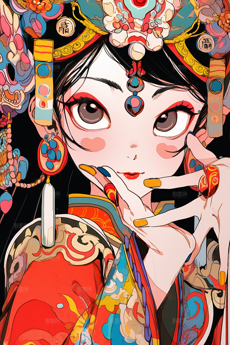 京剧女孩国粹手绘插画