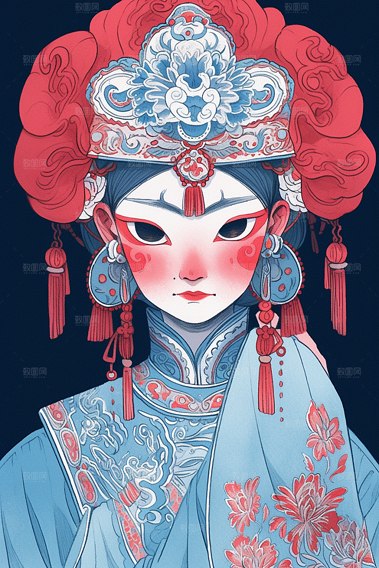 京剧女孩国粹传统风格插画