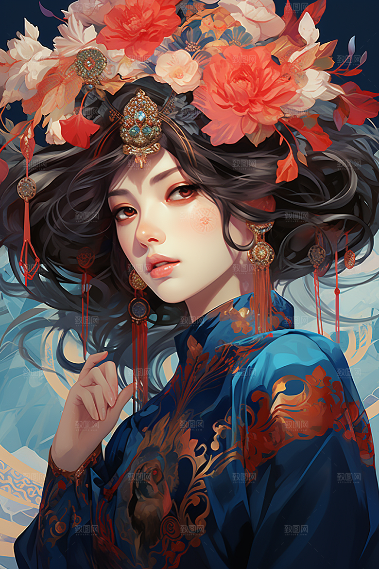 京剧女孩国潮中国风插画