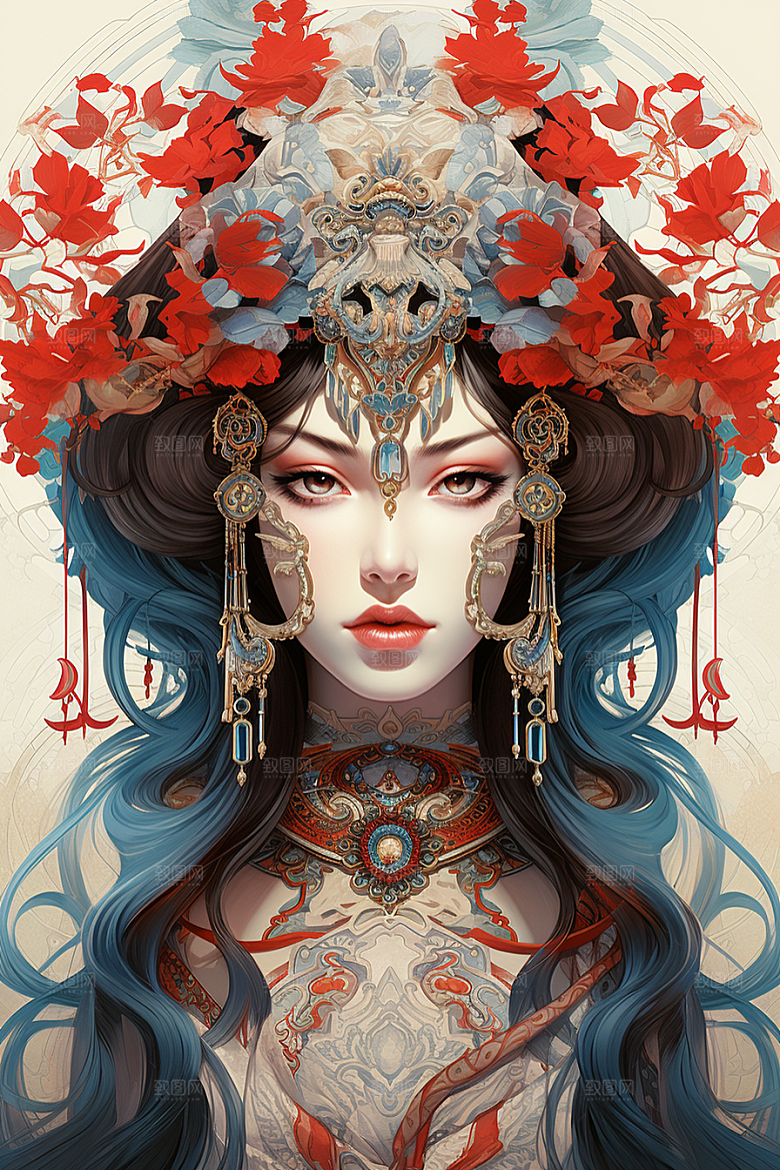 京剧女孩手绘中国风插画