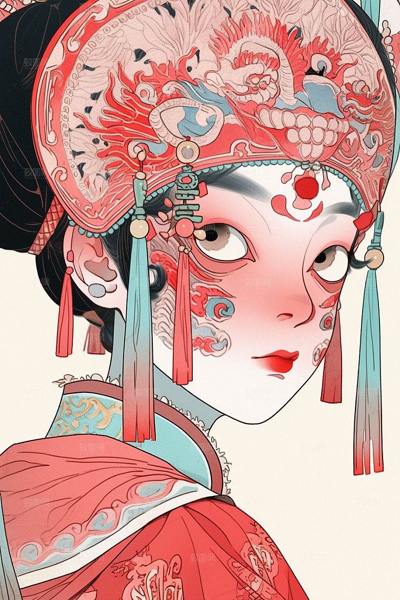 京剧女孩扮相中式插画