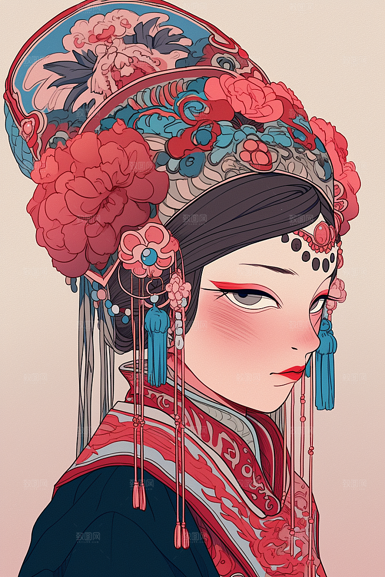 京剧女孩中式手绘插画