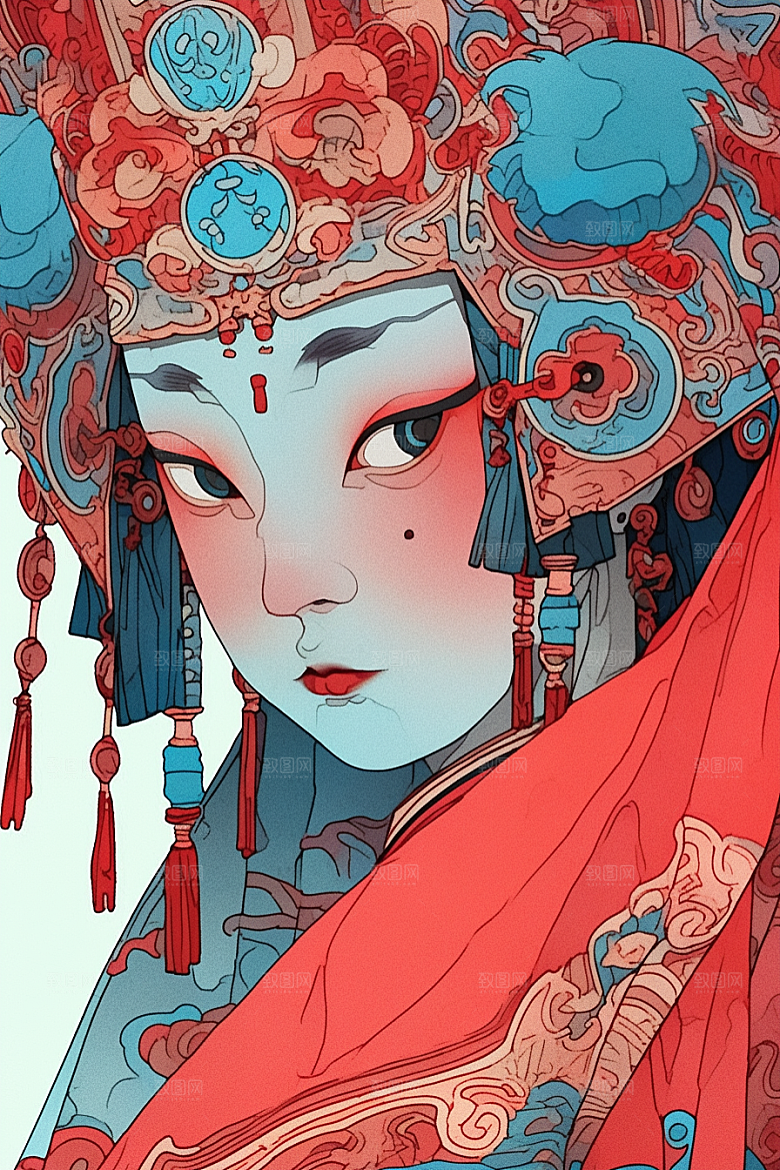 京剧女孩传统风格中国风插画