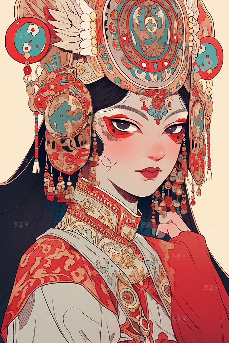 京剧女孩国潮国粹插画