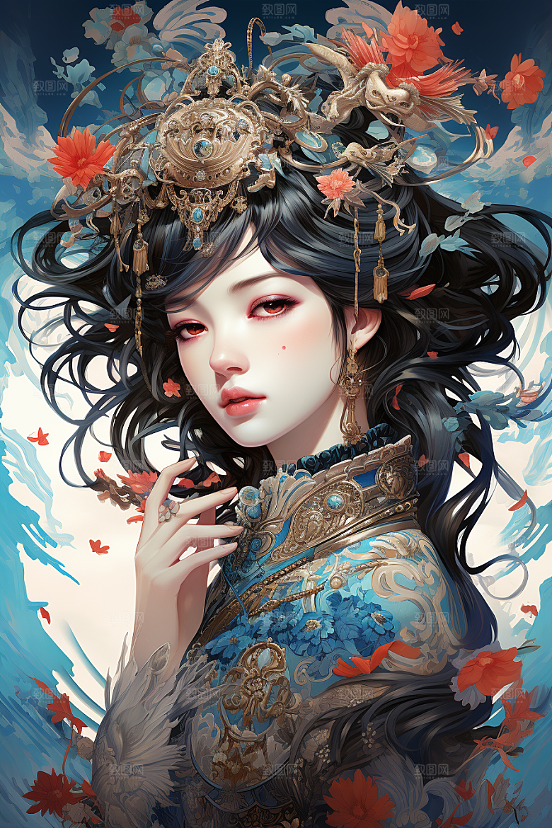 京剧女孩中式扮相插画