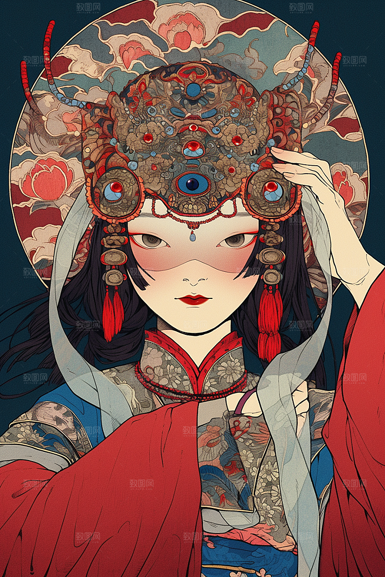 京剧女孩传统风格中国风插画