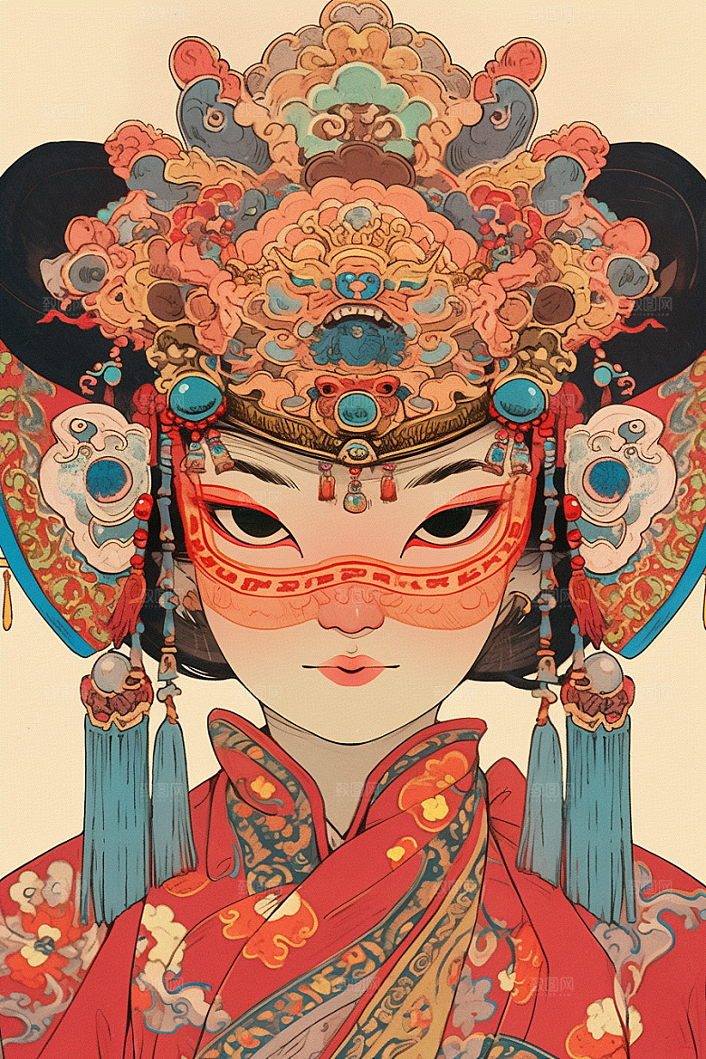 京剧女孩中国风国潮插画