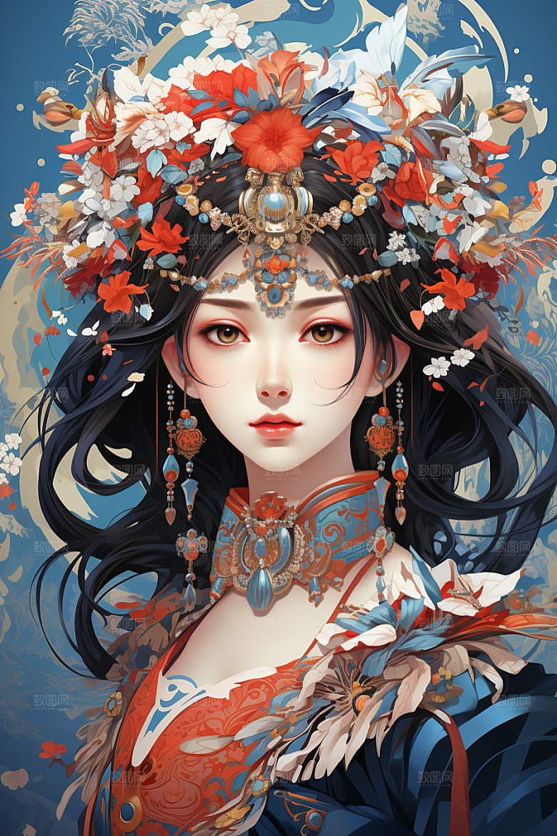 京剧女孩国潮中式插画