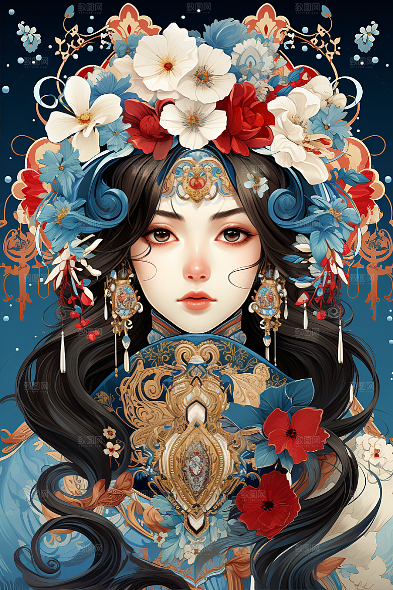 京剧女孩传统风格中式插画