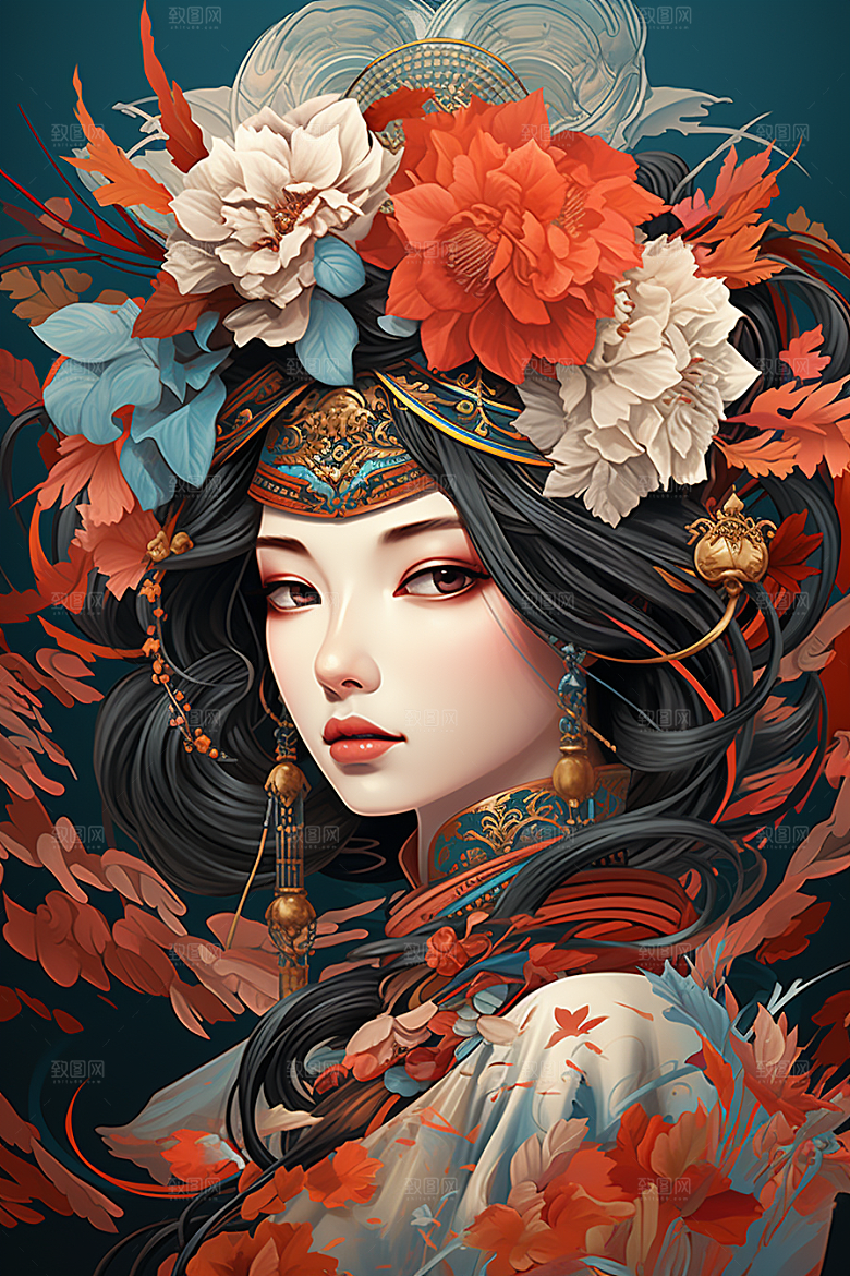 京剧女孩中国风扮相插画