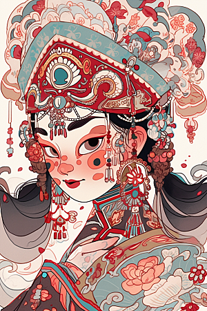 京剧女孩中国风国粹插画