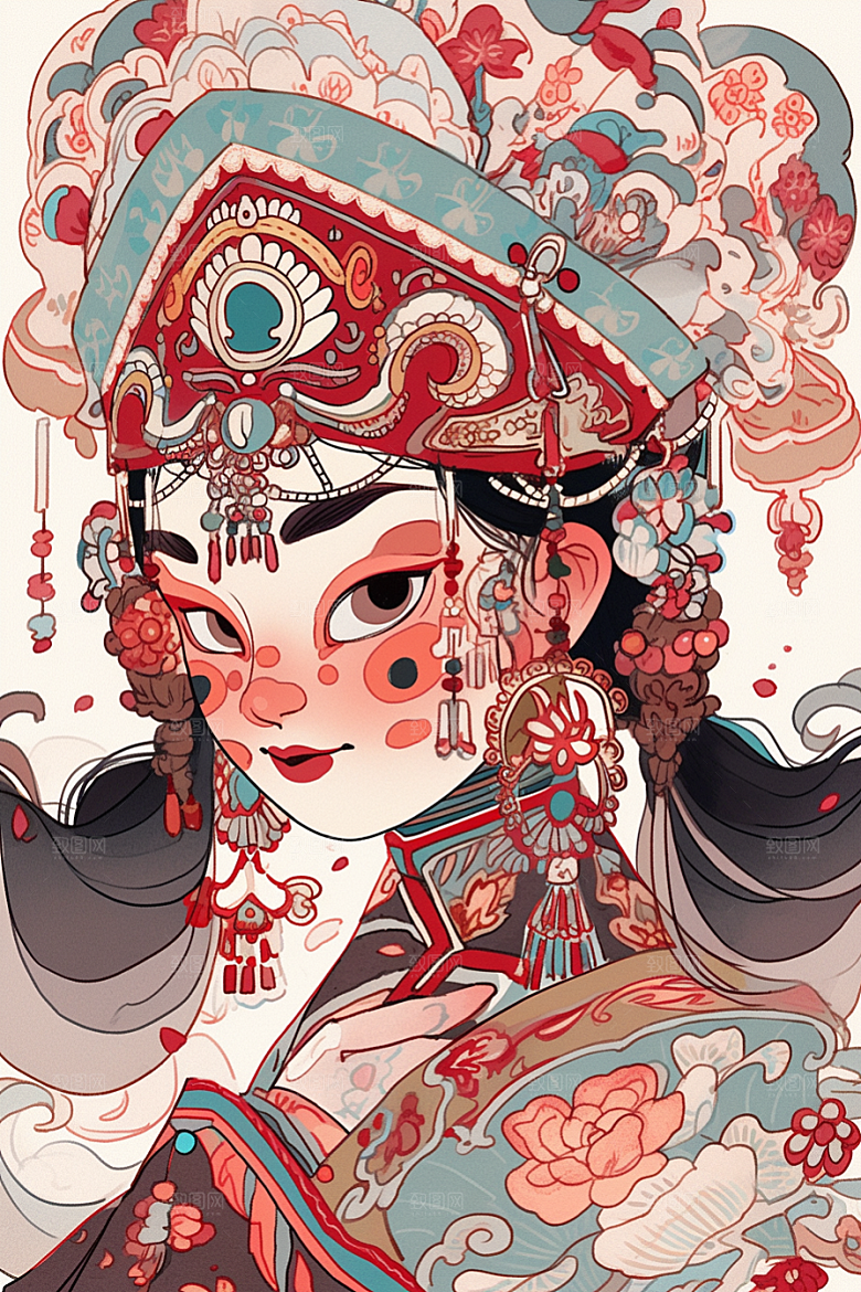 京剧女孩中国风国粹插画