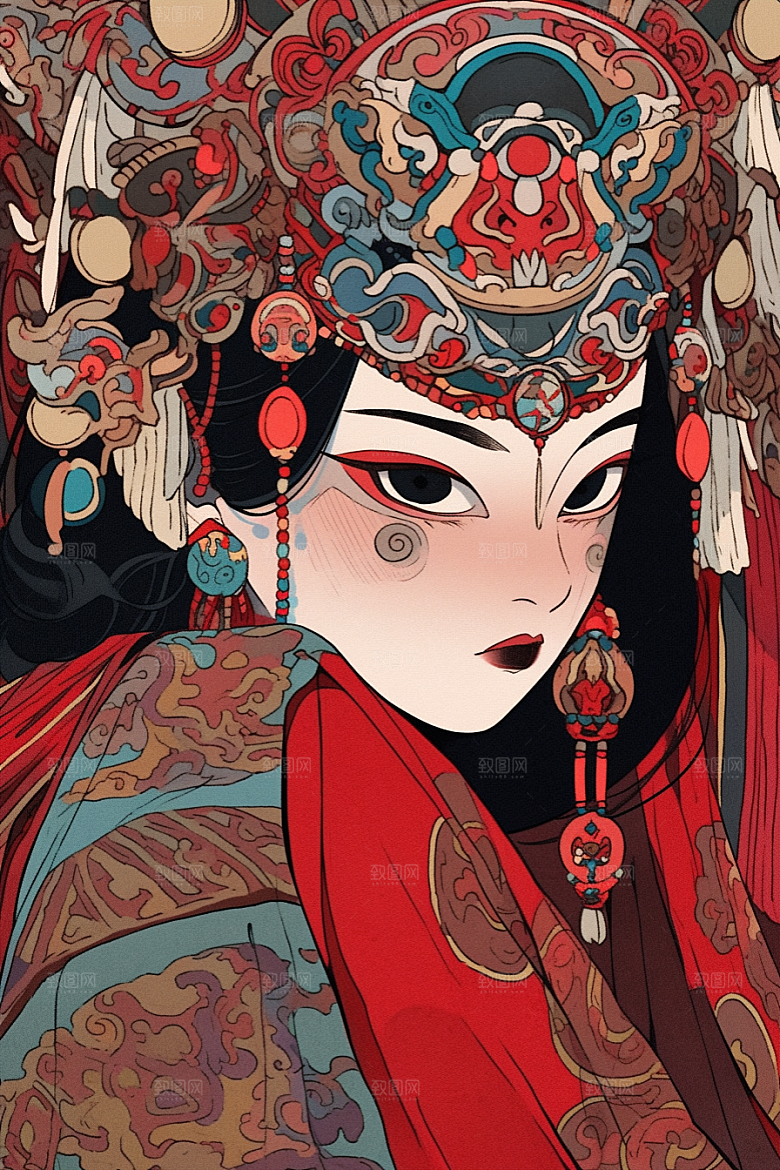 京剧女孩传统风格戏剧插画