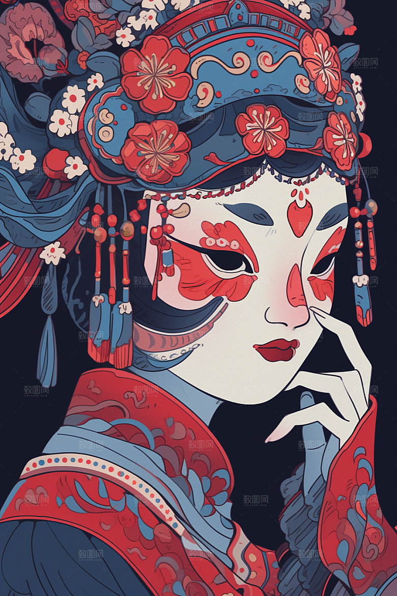 京剧女孩国粹国潮插画