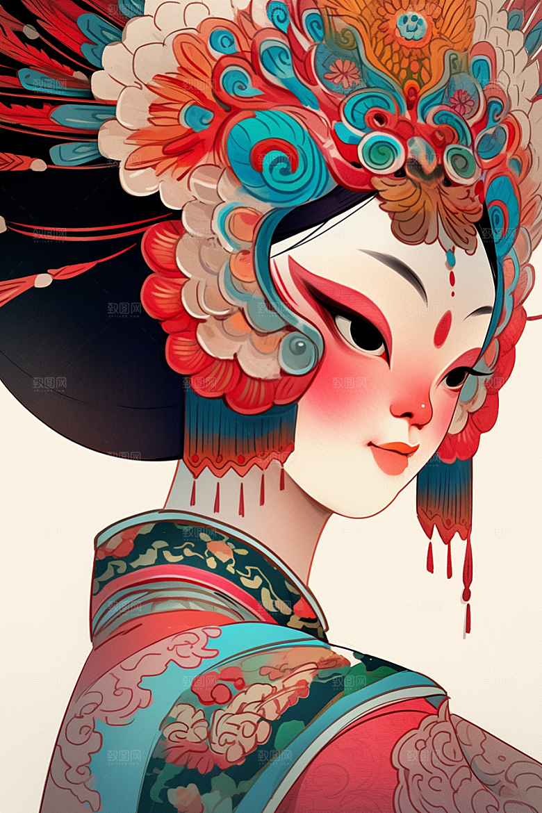 京剧女孩中式国潮插画