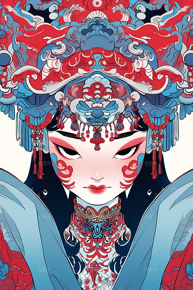 京剧女孩中国风国潮插画