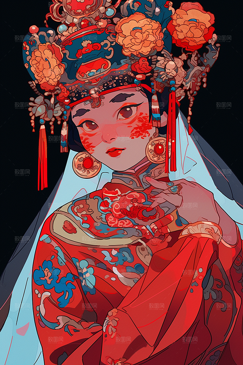 京剧女孩中式国潮插画