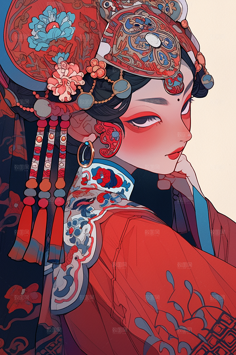 京剧女孩国粹中式插画