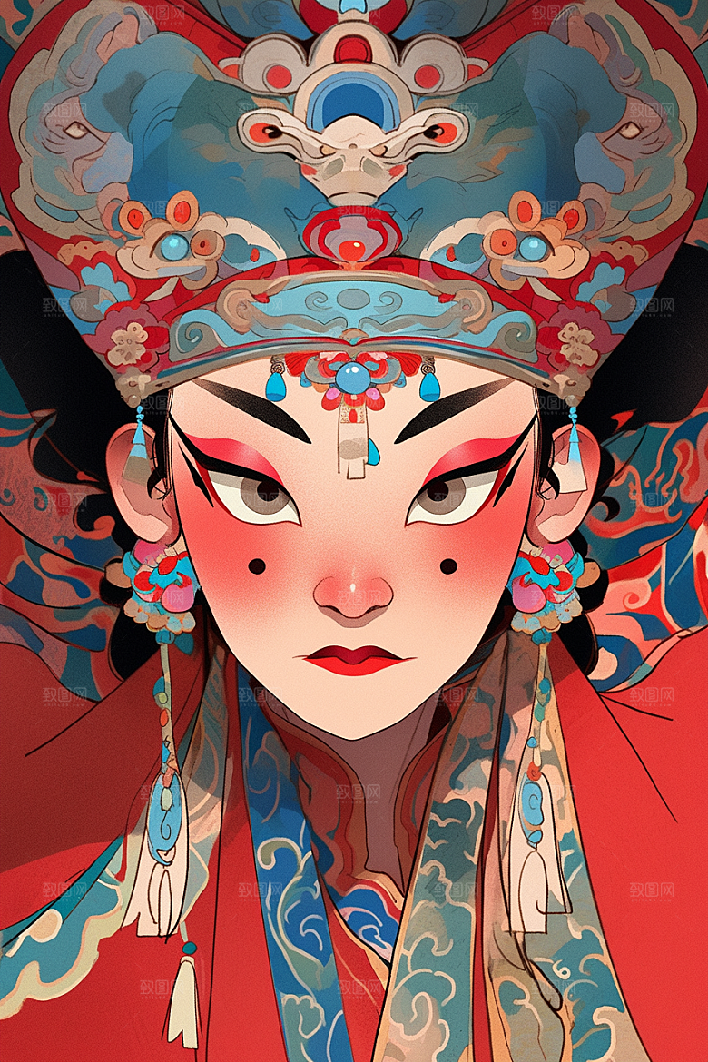 京剧女孩国粹国潮插画