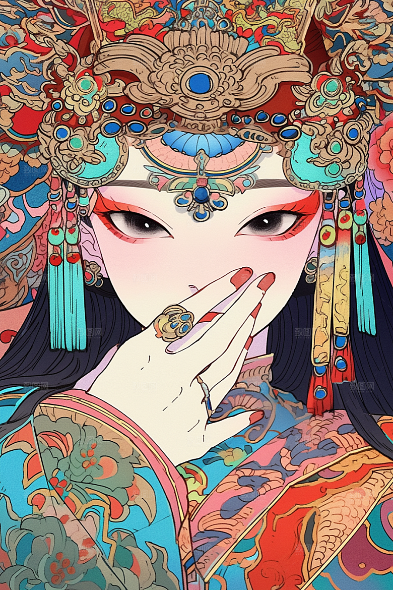 京剧女孩国潮中式插画