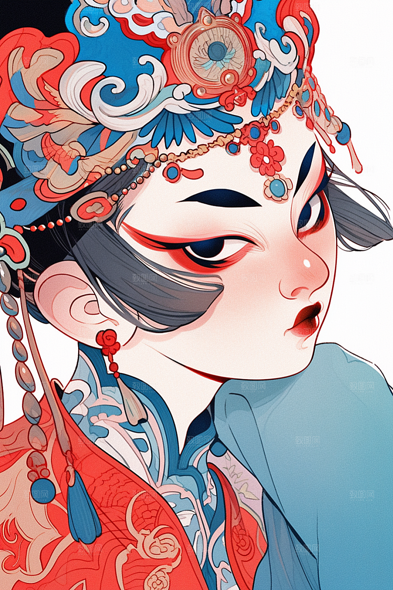 京剧女孩国粹扮相插画